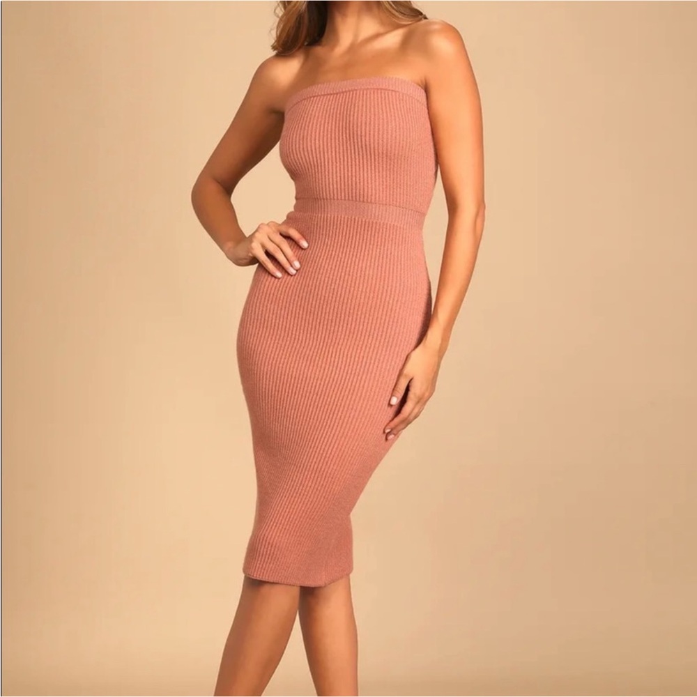 Lulus Peach Knit Sweater Dress ribbed knit